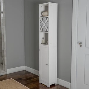 Linen Tower- 67 Inch Tall Bathroom Laundry Room Storage Cabinet - Picture 1 of 5