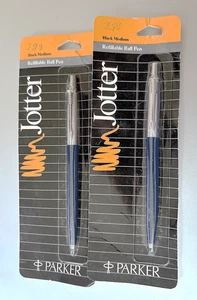 Vtg "2 PARKER JOTTER BALLPOINT PENS": Made In USA; 1990s; Dk Blue & Silver, NMIB - Picture 1 of 2