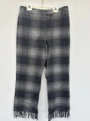 Шерстяные брюки Escada 36 в клетку с бахромой прямые штанины шерстяные серые черные винтажные 90-е - Изображение 1 из 4