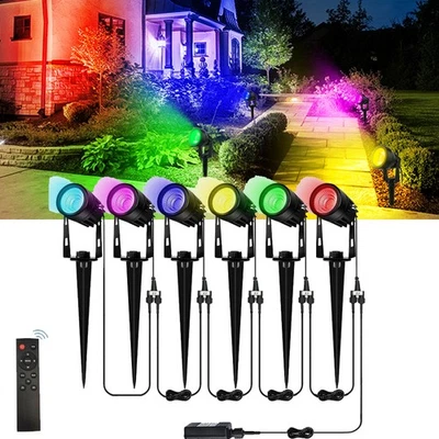 6er RGB Gartenleuchte mit Strom LED Gartenstrahler mit Erdspieß & Fernbedienung - Bild 1 von 4