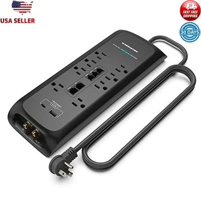 Heavy Duty Surge Protector Power Strip 8 Outlets USB Ethernet 4050J Protection - Image 1 of 4