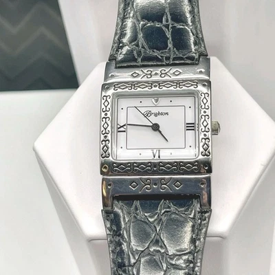 Brighton Plymouth Women’s Watch Silver Tone Croc Embossed Leather Band New Batt. - Image 1 of 4