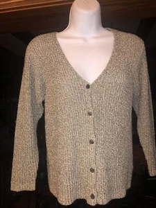 Company Ellen Tracy Gray Knit V Neck Button Up Cardigan Sweater - Petite Med - Picture 1 of 6