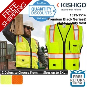 ๐ฅ Kishigo Men Premium Black Series Safety Heavy-duty Vest Up To 5XL 1513-1514 - Picture 1 of 7