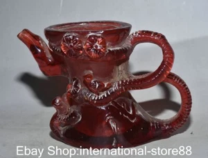 6.4" Rare Old China Red Amber Carving Dynasty Palace Pine Bird Teapot Teakettle - Picture 1 of 10