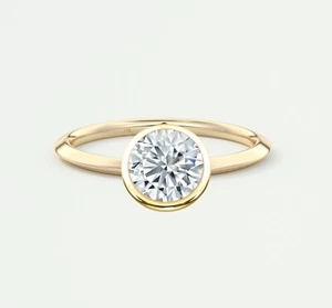 G/VS 2.75 Ct Round Lab Created Grown Diamond Solid 14K Yellow Gold Bezel Ring - Picture 1 of 4