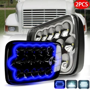 For Peterbilt 379 2pcs 5X7" 7x6" inch LED Headlight lamp Hi-Low Blue DRL DOT - Foto 1 di 20