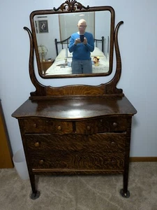 Antique wooden 4 drawer dresser with beveled mirror - Picture 1 of 5
