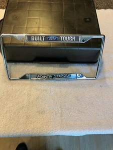 Ford F-Series "Powerstroke Built Ford Tough" Chrome Metal License Plate Frame - Picture 1 of 2