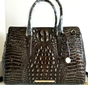 🌹 Brahmin Finley Business Satchel Ironwood Metallic Tote Leather Work Bag NWT - Picture 1 of 11