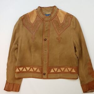Ralph Lauren Navajo Jacket Aztec South Western Part Leather Size 10 Womens Brown