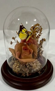 Vintage Real Butterfly Display Taxidermy Mounted Glass Dome Flowers Large - Picture 1 of 5