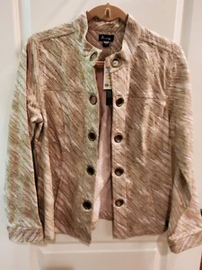 Analogy Tan & Sage gemusterte Stretchjacke mit antiken Messingösen - Größe L - Bild 1 von 8