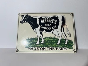 Vintage 1991 Ande Rooney Hershey's Milk Chocolate Cow Porcelain Sign Farmhouse - Picture 1 of 11
