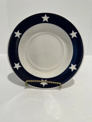 9 Ceramic Saucers Blue Band With White Stars Patriotic Flag 4th Of July - Image 1 of 4