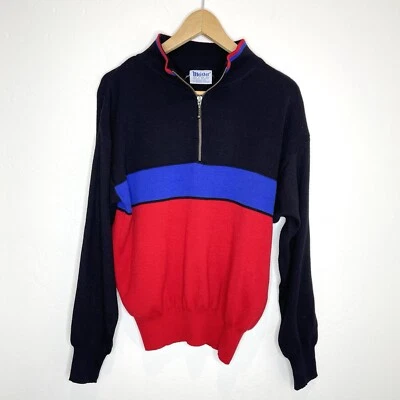 Vintage Meister Wool Blend Partial Zip Sweater Mens Medium Red Blue - Image 1 of 4