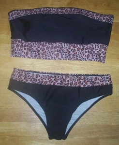 Women's Size L SHEIN Black Leopard Print Bandeau Bikini Swimsuit NEW - Picture 1 of 8