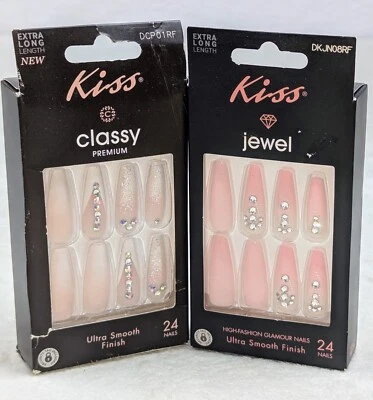 2 Paquetes KISS Classy Premium Uñas Rosa Joya y Glamour Joya Ultra Suave 2 Ava Foto 1 de 4