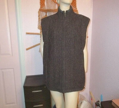 Aran Wool Cable Knit Sweater Vest L Cardigan Fisherman Full Zip Pockets Warm EUC - Image 1 of 4