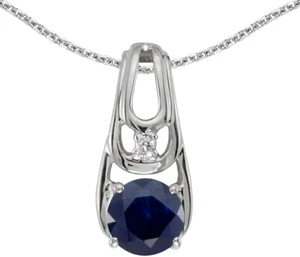 14k White Gold Round Sapphire and Diamond Pendant (no chain) (CM-P2583XW-09) - Picture 1 of 1