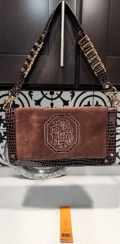 Pochetta Tory Burch RARA NUOVA CON ETICHETTE $395 ACADEMY ESPRESSO Scamosciato Croc In rilievo Catena Oro
