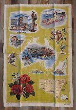 Vintage 100% Pure Linen New South Wales Geography 31.5" x 21" Tea Towel 