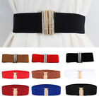 Women Elastic Waist Belt Gold Metal Buckle Solid Color Stretch Wide Corset Belt/