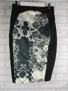 Cue womens high wasited pencil skirt 10 black white grey floral print zip - Picture 1 of 9