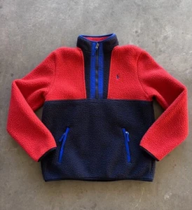 Polo Ralph Lauren Teddy Fleece Half Zip Pullover Jacket Youth Large Black Red - Picture 1 of 9