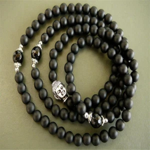 6mm Black Onyx Gemstone 108 Beads Mala Bracelet Necklace Jewelry Yoga - Imagen 1 de 1