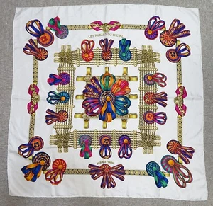 Authentic HERMES "RES RUBANS DU CHEVAL" White 100% Silk Scarf #55719 - Picture 1 of 10