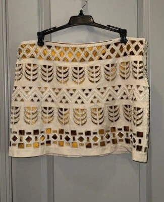 Diane von Furstenberg Linen Laser Cut Mini Skirt, Silk Leopard Lining, Beads, 10 - Imagem 1 de 4