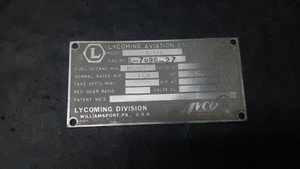 AVCO LYCOMING MODEL 0-320 AIRCRAFT/AIRPLANE MOTOR/ENGINE DATA TAG/PLATE ONLY - Bild 1 von 2