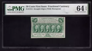 FR1312 50c First Issue US FRACTIONAL CURRENCY - PMG 64 EPQ Ch Unc - W4 - Picture 1 of 2
