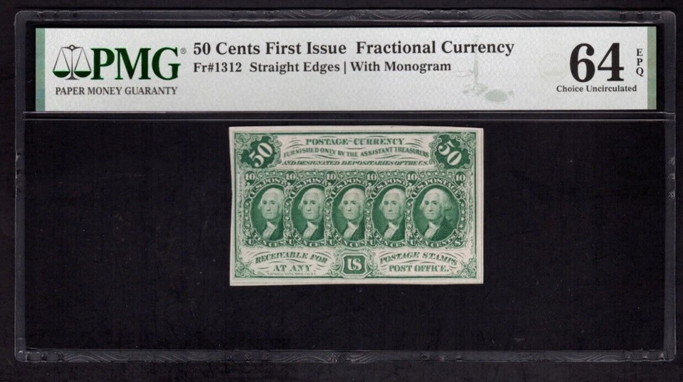 FR1312 50c First Issue US FRACTIONAL CURRENCY - PMG 64 EPQ Ch Unc  - W4 - Image 1 of 2