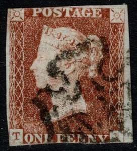 1841 1d Red Plate 5 TB MX STATE TWO Worn Plate Invisible B FU Cat. £500.00 - Picture 1 of 1