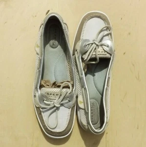 Zapatos de barco de cuero Sperry para mujer talla 8,5 M pez ángel gris malla abierta plateados - Imagen 1 de 9