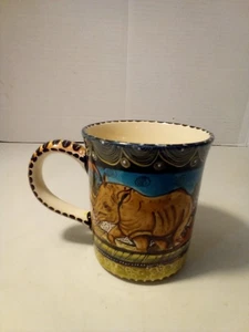 Taza Penzo Zimbabwe África cerámica hecha a mano pintada a mano 2007 cebra rinoceronte - Imagen 1 de 16