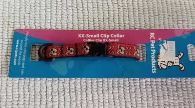 RC Pet Products Clip Dog Collar XSmall 1/2" wide 6”-9” Red Pirate Dog - Image 1 of 3