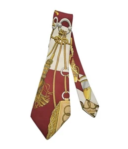 Hermes Paris Authentic Vintage Necktie Men's Silk Scarf Pattern 55" Fair Cond. - Picture 1 of 6