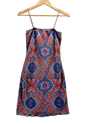 90s Y2K Vintage Dress Size M Colorful Metallic Dark Fairy Whimsigoth Lettuce Hem - Image 1 of 4