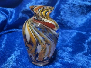 Vintage italienischer Murano Glas Parfüm Flakon mit wirbelndem Orange, schwarz, weiß, blau - Bild 1 von 10