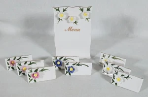 RARE FLORAL DESIGN PORCELAIN TABLE MENU STAND + 8 MATCHING NAME PLACE CARDS NEW - Picture 1 of 7