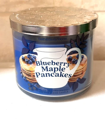 BATH & BODY WORKS BLUEBERRY MAPLE PANCAKES CANDLE 3 WICK LARGE 14.5 OZ NEW - Image 1 of 4