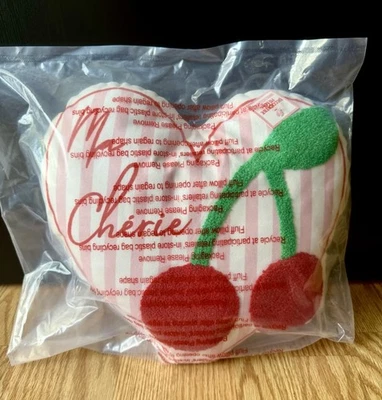 Target  “Ma Cherie” Heart Cherries Plush Pillow Pink Stripes 12” New Sealed - Image 1 of 4