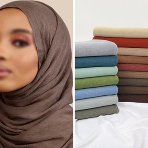 Crinkle Hijab Bufanda Musulmana Femenina Chal Pañuelo Cabeza Sólido Turban Hijab - Bild 1 von 65