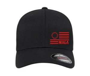 Trump MAGA Flag Side Embroidered Patriotic Flexfit Hat + Free Sticker - Picture 1 of 36