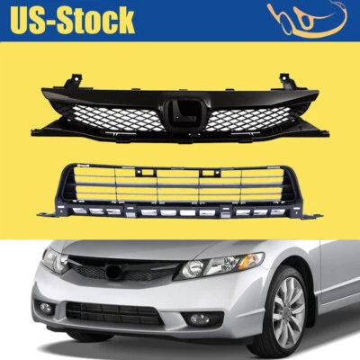 Parachoques delantero negro de malla superior y rejilla inferior Fit Honda Civic 2009-2011 Foto 1 de 4