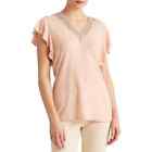 Lauren Ralph Lauren Women's Pale Pink Lace Trim Flutter Sleeves T-Shirt Size Xs