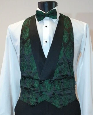 Emerald (Feather Brite) Open Back Vest, Pre Tied Bow Tie, and Pocket Square - Image 1 of 4